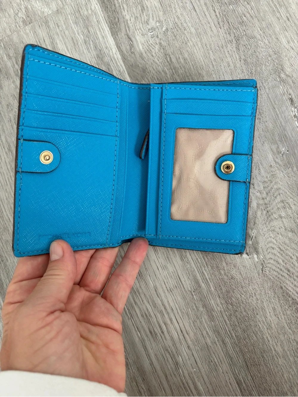 Michael Kors Bright Blue Saffiano Leather Card Case with Gold Logo